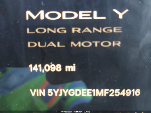 46076597 :رقم المزاد ، 5YJYGDEE1MF254916 vin ، 2021 Tesla Model Y Long Range Dual Motor All-wheel Drive مزاد بيع