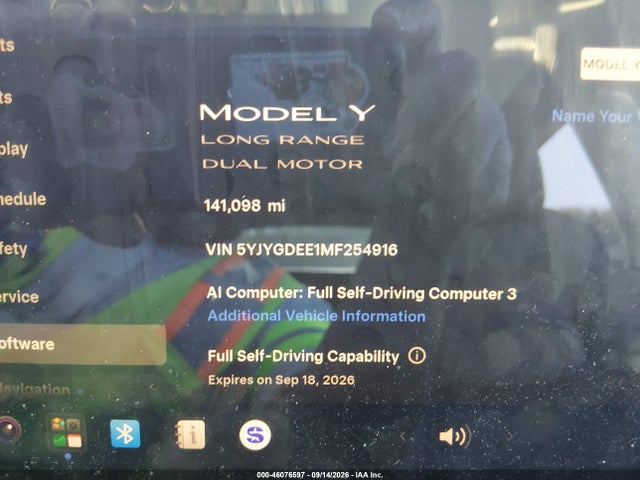 46076597 :رقم المزاد ، 5YJYGDEE1MF254916 vin ، 2021 Tesla Model Y Long Range Dual Motor All-wheel Drive مزاد بيع