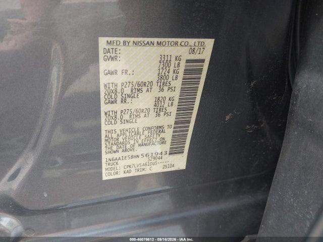 Aukcja sprzedaży 2017 Nissan Titan Sl, vin: 1N6AA1E58HN561943, numer aukcji: 46076612