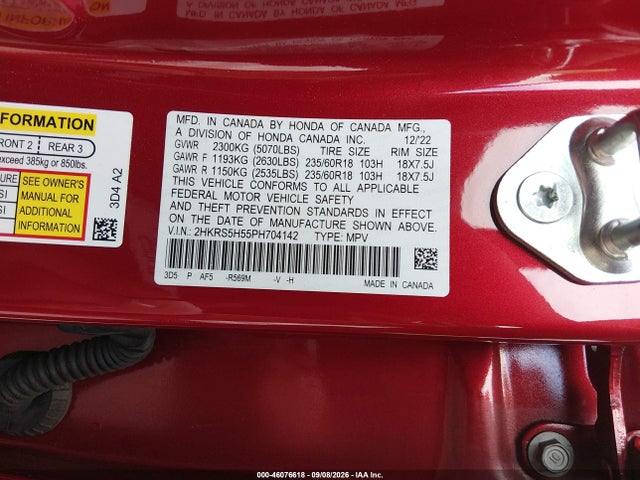 Aukcja sprzedaży 2023 Honda Cr-v Hybrid Sport, vin: 2HKRS5H55PH704142, numer aukcji: 46076618