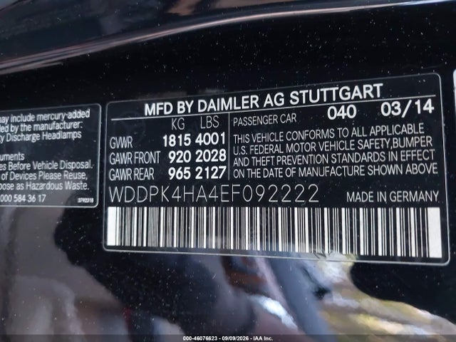 46076623 :رقم المزاد ، WDDPK4HA4EF092222 vin ، 2014 Mercedes-benz Slk 250 مزاد بيع
