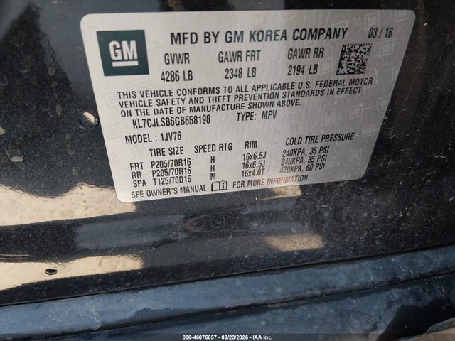 KL7CJLSB6GB658198 Chevrolet Trax Lt