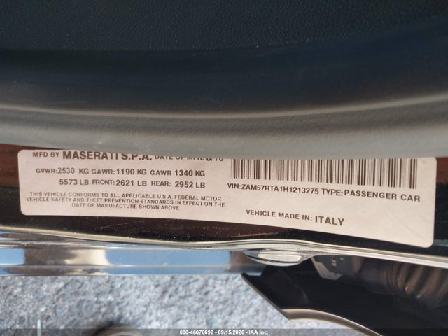 Aukcja sprzedaży 2017 Maserati Ghibli S Q4, vin: ZAM57RTA1H1213275, numer aukcji: 46076692