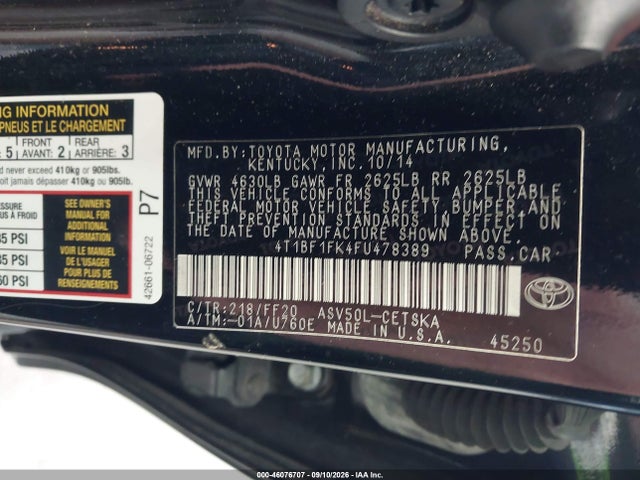 Aukcja sprzedaży 2015 Toyota Camry Se, vin: 4T1BF1FK4FU478389, numer aukcji: 46076707