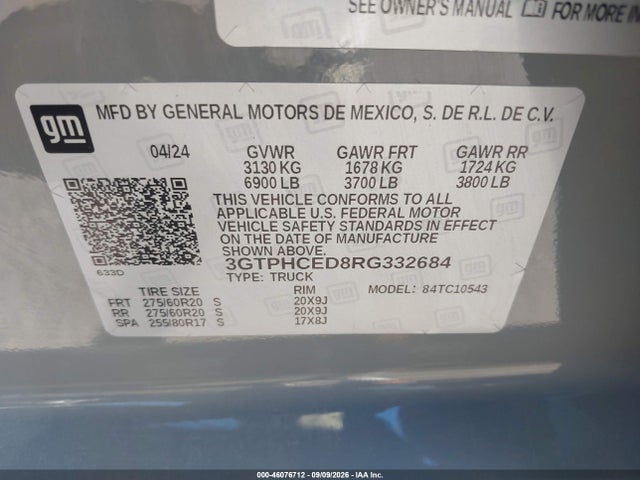 2024 Gmc Sierra 1500 2wd  Short Box Elevation მანქანა იყიდება აუქციონზე, vin: 3GTPHCED8RG332684, აუქციონის ნომერი: 46076712