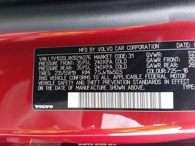 Aukcja sprzedaży 2019 Volvo Xc60 T5 Inscription, vin: LYV102DLXKB214276, numer aukcji: 46076760
