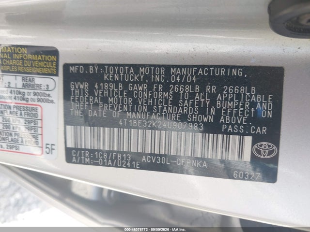 46076772 :رقم المزاد ، 4T1BE32K24U907983 vin ، 2004 Toyota Camry Le مزاد بيع