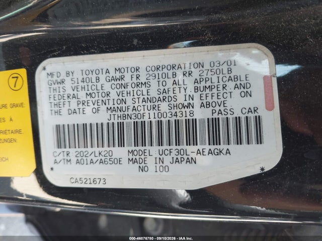 46076780 :رقم المزاد ، JTHBN30F110034318 vin ، 2001 Lexus Ls 430 مزاد بيع