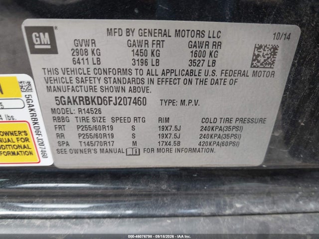 Продаж на аукціоні авто 2015 Buick Enclave Leather, vin: 5GAKRBKD6FJ207460, номер лоту: 46076798