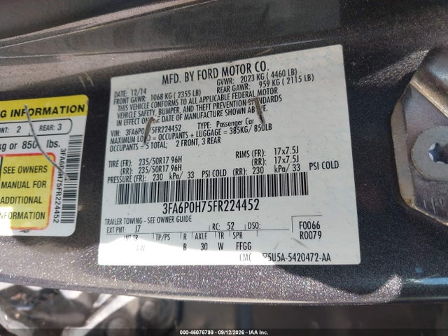 3FA6P0H75FR224452 Ford FUSION SE