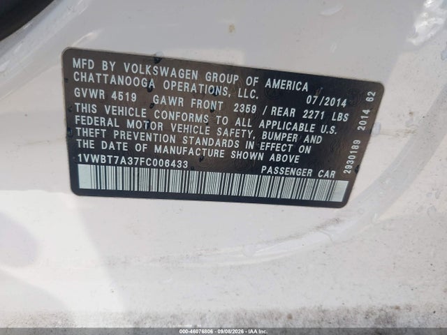 1VWBT7A37FC006433 Volkswagen Passat 1.8t Se