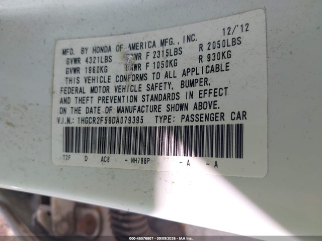 Продажа на аукционе авто 2013 Honda Accord Sport, vin: 1HGCR2F59DA079395, номер лота: 46076807