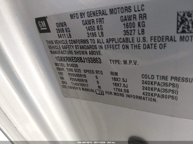 Продажа на аукционе авто 2011 Gmc Acadia Sl, vin: 1GKKRNED8BJ193863, номер лота: 46076810