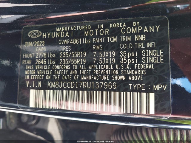 46076822 :رقم المزاد ، KM8JCCD17RU137969 vin ، 2024 Hyundai Tucson Hybrid Sel Convenience مزاد بيع