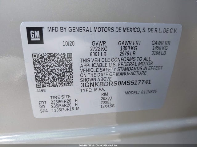 2021 Chevrolet Blazer Fwd 3lt მანქანა იყიდება აუქციონზე, vin: 3GNKBDRS0MS517741, აუქციონის ნომერი: 46076831