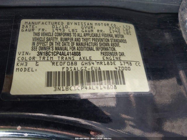 Aukcja sprzedaży 2010 Nissan Versa 1.8sl, vin: 3N1BC1CP4AL414808, numer aukcji: 46076832