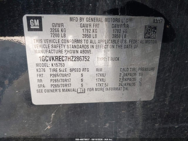 1GCVKREC7HZ286752 Chevrolet Silverado 1500 1lt