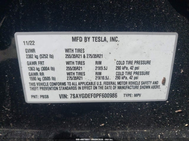 Aukcja sprzedaży 2023 Tesla Model Y Performance Dual Motor All-wheel Drive, vin: 7SAYGDEF0PF600986, numer aukcji: 46076881