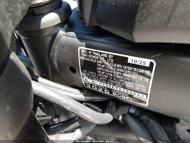 46076934 :رقم المزاد ، MLHRH1556T5200623 vin ، 2026 Honda Cbr650 R مزاد بيع