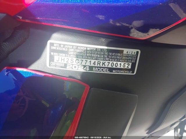 JH2SC7714RK700152 Honda CBR1000 RR