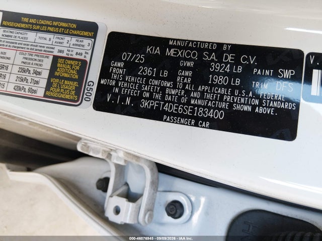 Aukcja sprzedaży 2025 Kia K4 Lxs, vin: 3KPFT4DE6SE183400, numer aukcji: 46076945