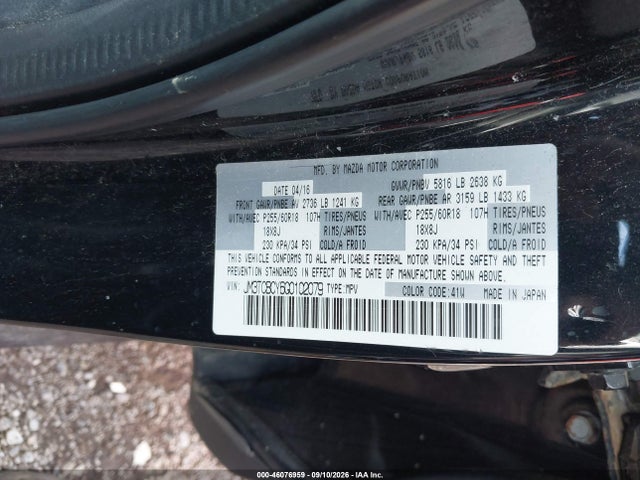 Aukcja sprzedaży 2016 Mazda Cx-9 Touring, vin: JM3TCBCY6G0102079, numer aukcji: 46076959