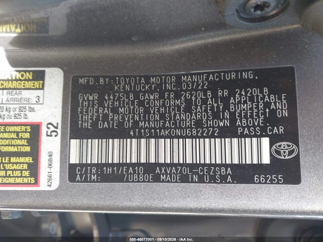 4T1S11AK0NU682272 Toyota CAMRY SE