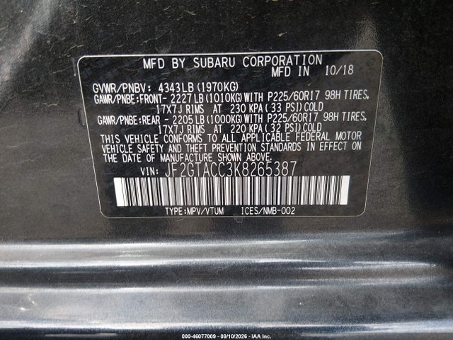 JF2GTACC3K8265387 Subaru Crosstrek 2.0i Premium