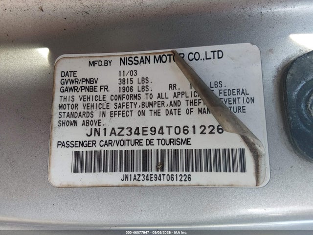 Продажа на аукционе авто 2004 Nissan 350z Touring, vin: JN1AZ34E94T061226, номер лота: 46077047