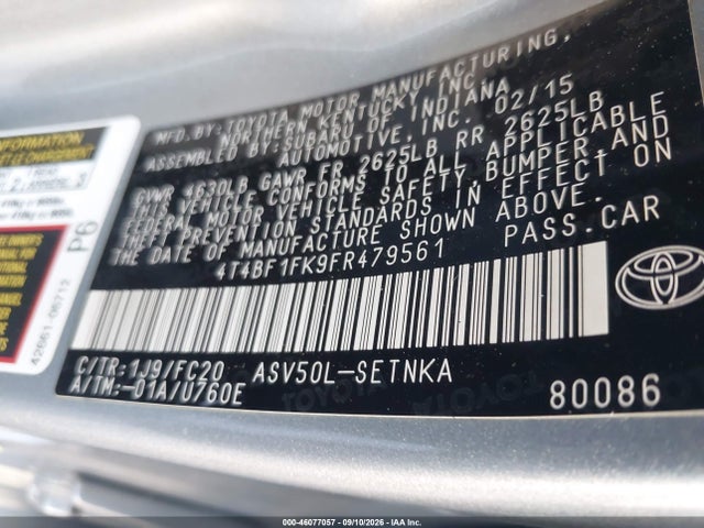 Toyota CAMRY LE 2015 4T4BF1FK9FR479561 Image 9