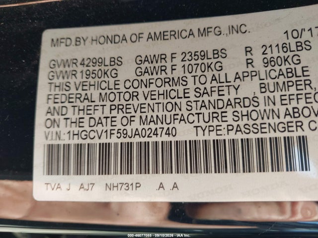 Продаж на аукціоні авто 2018 Honda Accord Ex-l, vin: 1HGCV1F59JA024740, номер лоту: 46077085
