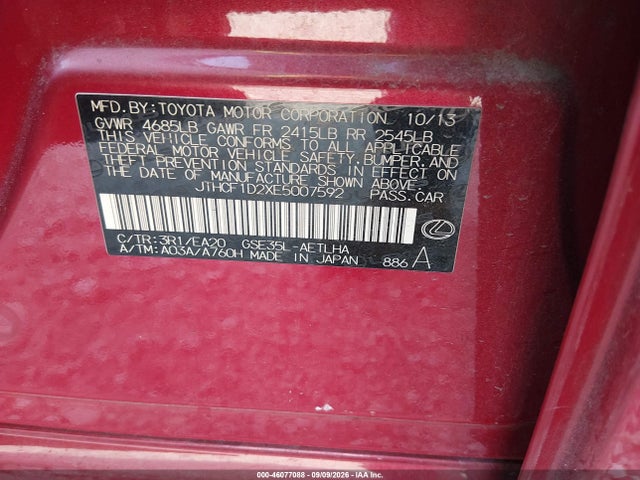 46077088 :رقم المزاد ، JTHCF1D2XE5007592 vin ، 2014 Lexus Is 250 مزاد بيع