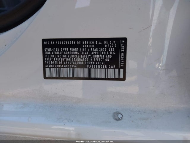 Aukcja sprzedaży 2020 Volkswagen Jetta 1.4t R-line/1.4t S/1.4t Se, vin: 3VWCB7BU5LM053954, numer aukcji: 46077092