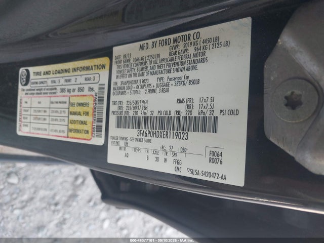Ford FUSION SE 2014 3FA6P0HDXER119023 Image 9