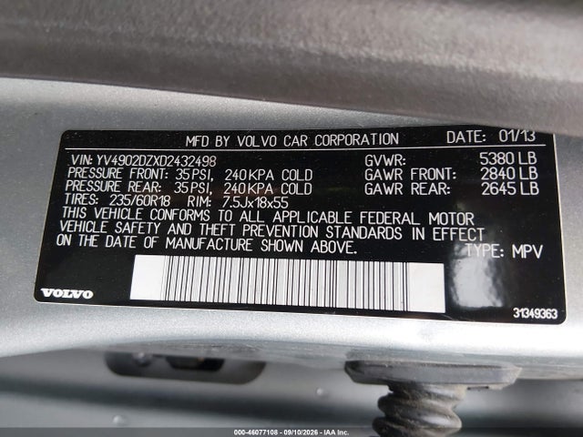 Продаж на аукціоні авто 2013 Volvo Xc60 T6, vin: YV4902DZXD2432498, номер лоту: 46077108