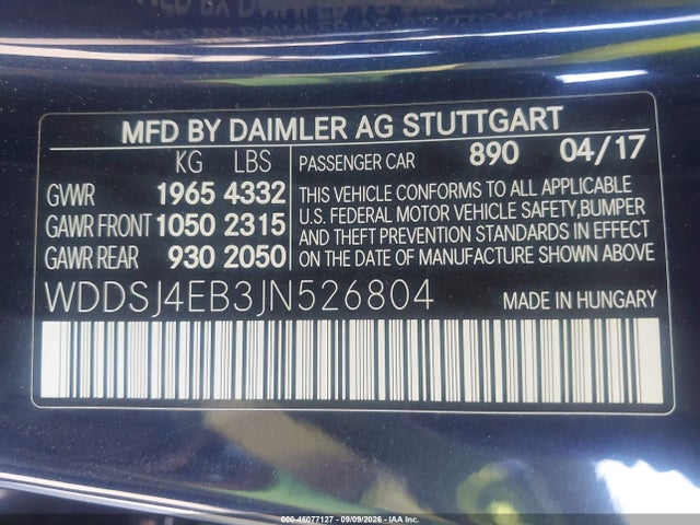 Продажа на аукционе авто 2018 Mercedes-benz Cla 250, vin: WDDSJ4EB3JN526804, номер лота: 46077127