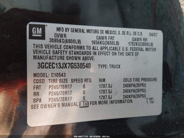 Aukcja sprzedaży 2007 Chevrolet Silverado 1500 Ltz, vin: 3GCEC13JX7G530540, numer aukcji: 46077176