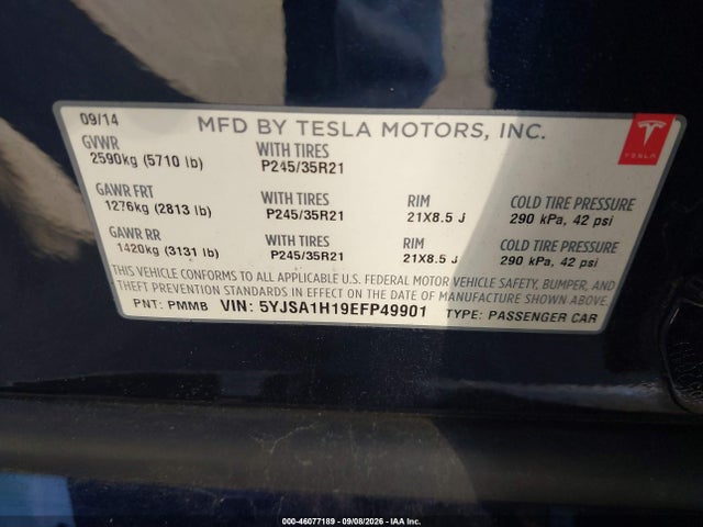 5YJSA1H19EFP49901 Tesla Model S P85