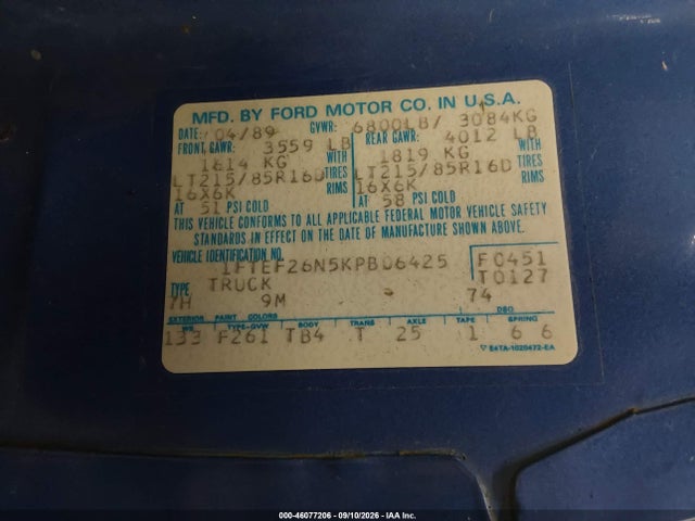 Продажа на аукционе авто 1989 Ford F250, vin: 1FTEF26N5KPB06425, номер лота: 46077206