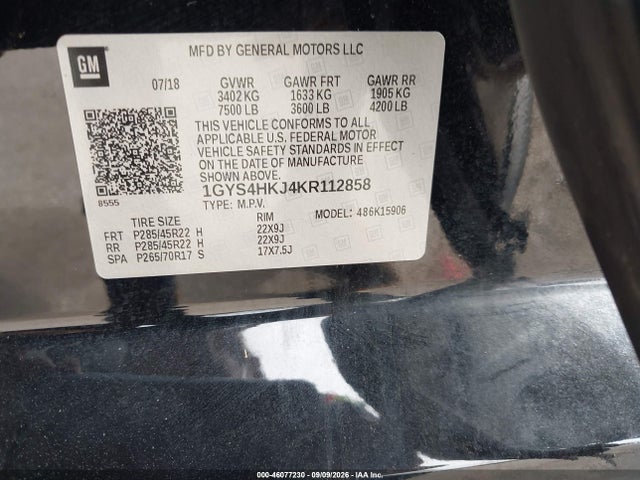 Продаж на аукціоні авто 2019 Cadillac Escalade Esv Luxury, vin: 1GYS4HKJ4KR112858, номер лоту: 46077230