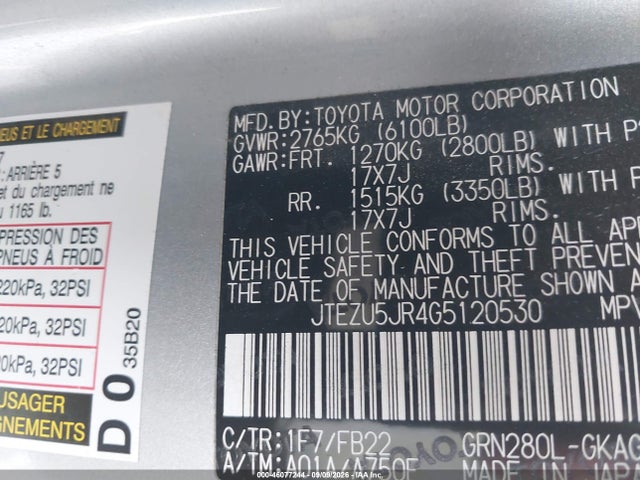 Toyota 4RUNNER SR5 2016 JTEZU5JR4G5120530 Image 9