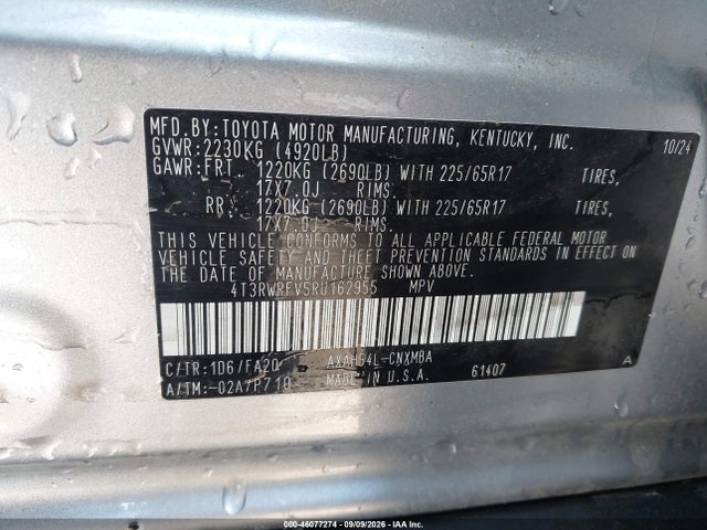 2024 Toyota Rav4 Hybrid Xle მანქანა იყიდება აუქციონზე, vin: 4T3RWRFV5RU162955, აუქციონის ნომერი: 46077274