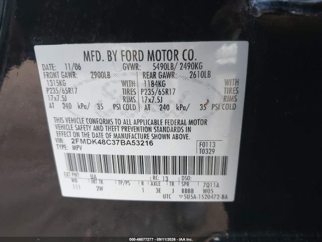 Продажа на аукционе авто 2007 Ford Edge Sel, vin: 2FMDK48C37BA53216, номер лота: 46077277