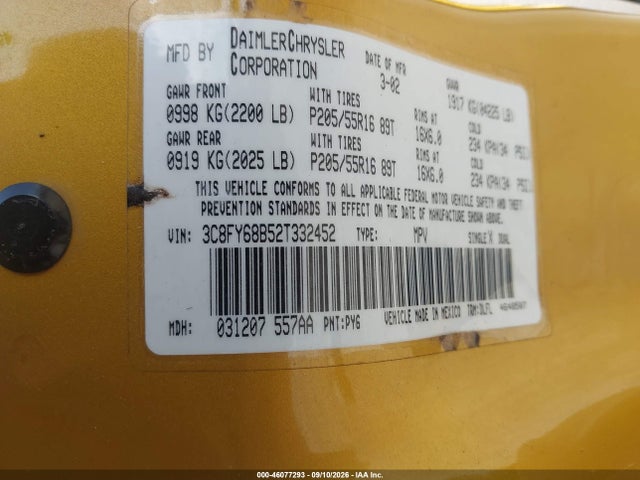 Продаж на аукціоні авто 2002 Chrysler Pt Cruiser Limited, vin: 3C8FY68B52T332452, номер лоту: 46077293