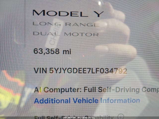 Aukcja sprzedaży 2020 Tesla Model Y Long Range Dual Motor All-wheel Drive, vin: 5YJYGDEE7LF034792, numer aukcji: 46077294