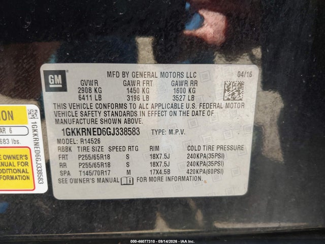 2016 Gmc Acadia Sle-1 მანქანა იყიდება აუქციონზე, vin: 1GKKRNED6GJ338583, აუქციონის ნომერი: 46077310