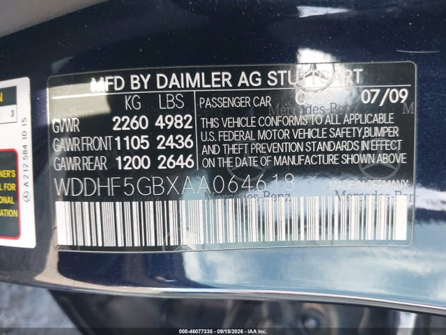 2010 Mercedes-benz E 350 მანქანა იყიდება აუქციონზე, vin: WDDHF5GBXAA064618, აუქციონის ნომერი: 46077335