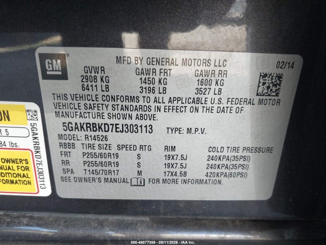 Buick Enclave Leather 2014 5GAKRBKD7EJ303113 Image 9