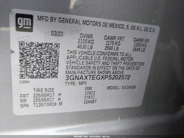 Продаж на аукціоні авто 2023 Chevrolet Equinox Awd 2fl, vin: 3GNAXTEGXPS202572, номер лоту: 46077360