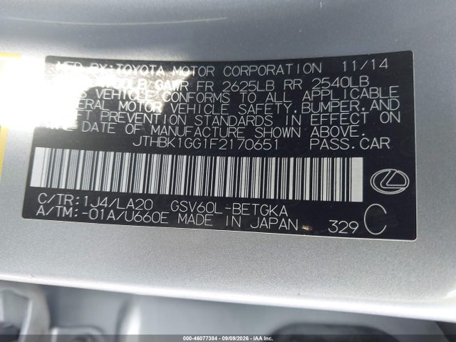 Lexus ES 350 2015 JTHBK1GG1F2170651 Image 9